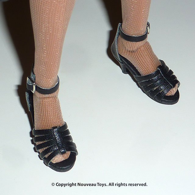 Nouveau Toys' 1/6 Black Open-Toe Strap Heel Pumps